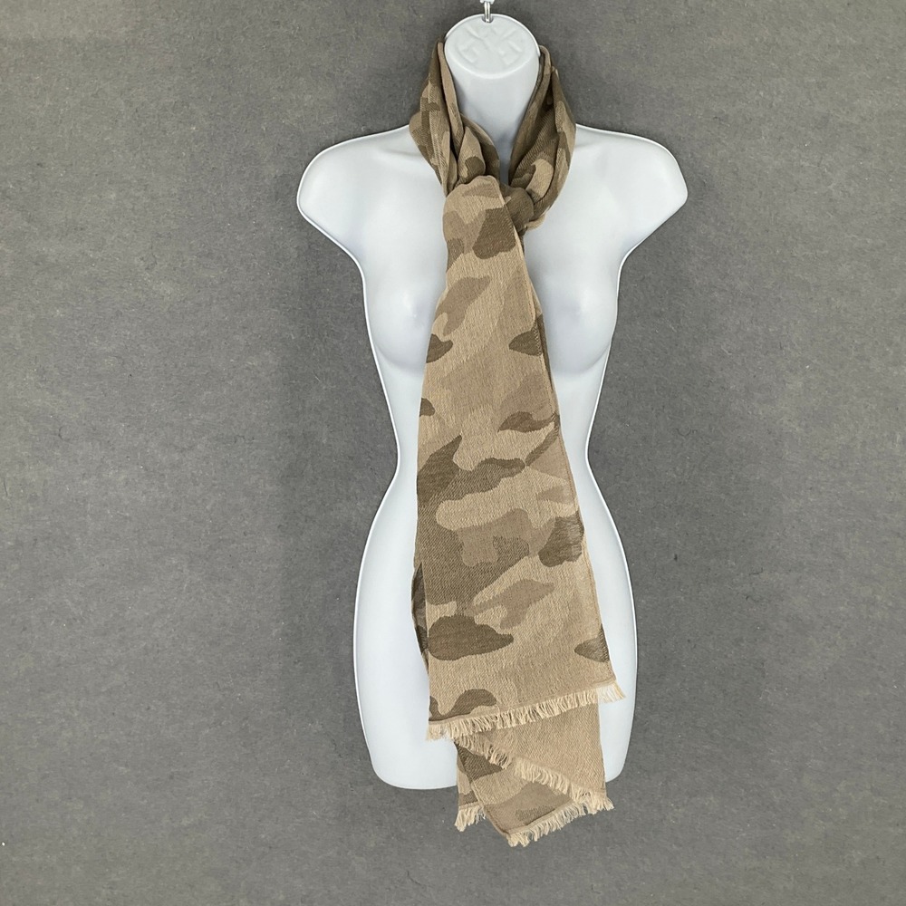 Banana Republic Camouflage Scarf Beige Brown Wool Blend Knit Fringed‎ Layering